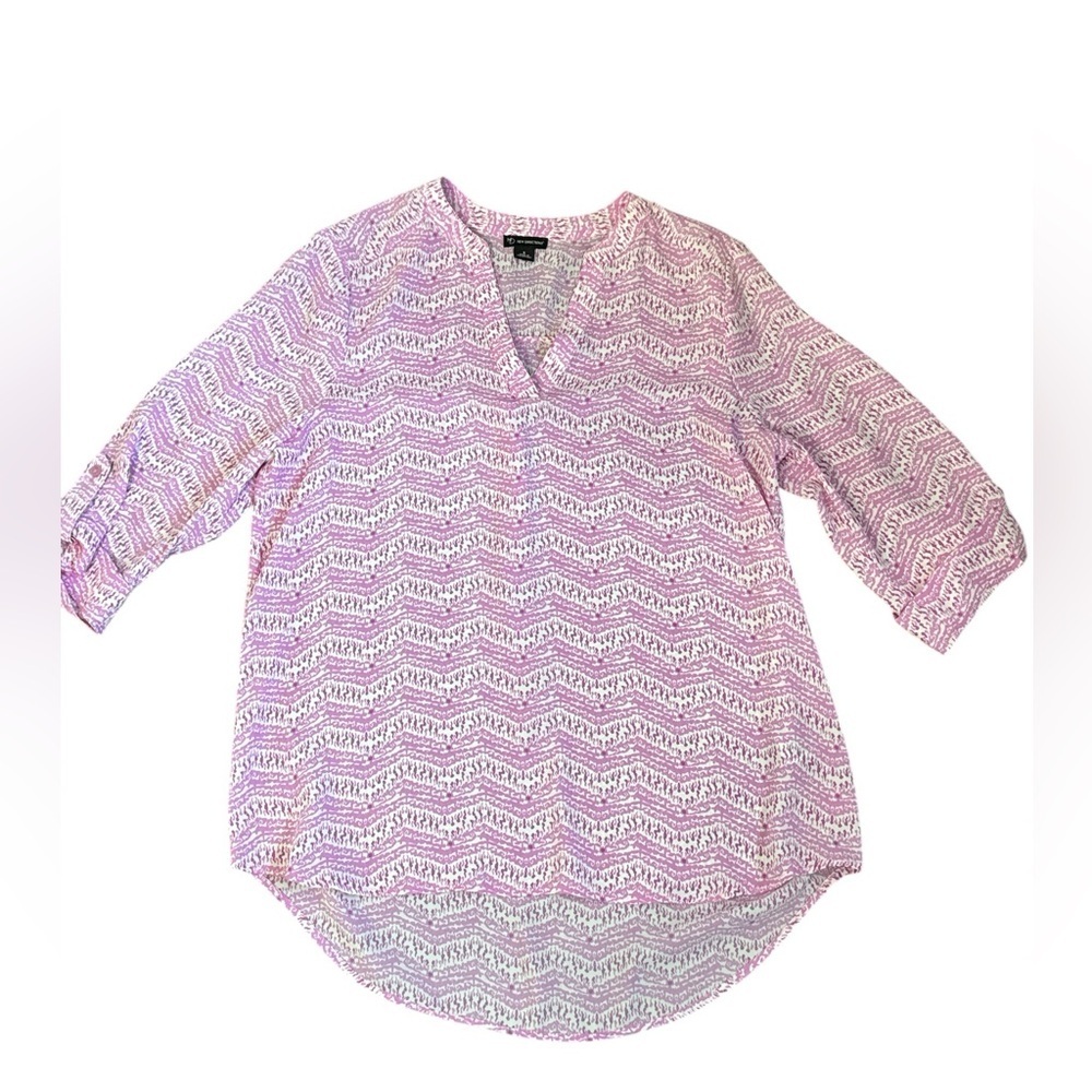 New Directions Pink Ivory Patterned V Neck Long Sleeve Top S - Picture 2 of 8